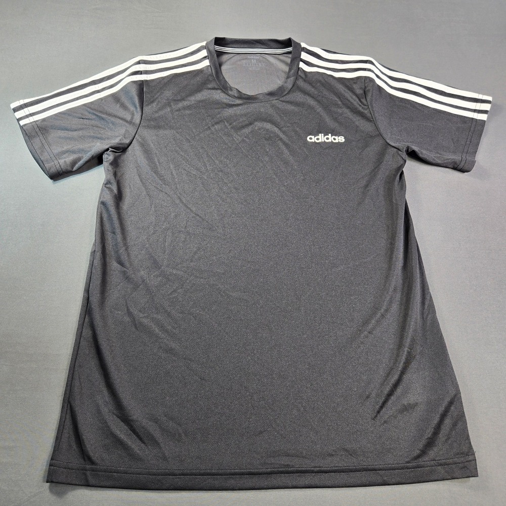 Adidas Climalite Men's Medium Gray 3-Stripe Short Sleeve Athletic Training Shirt
